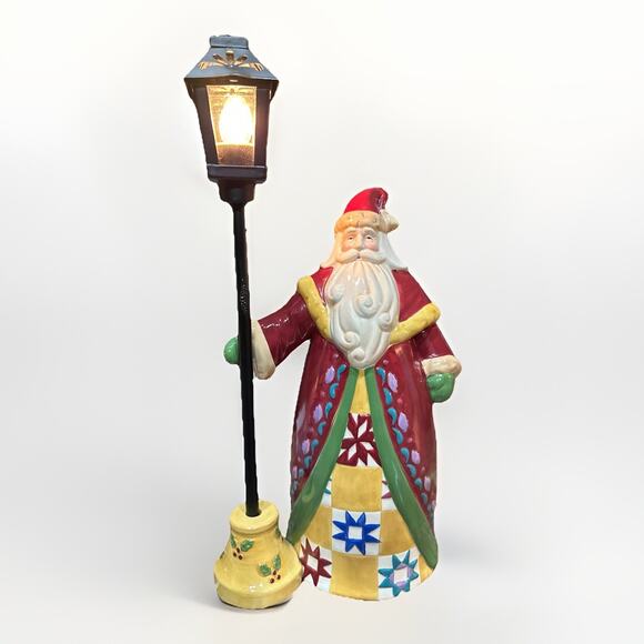 Jim Shore Santa With Street Light / Lamp Post Electric 2004 Rare Ceramic Works - Picture 1 of 7